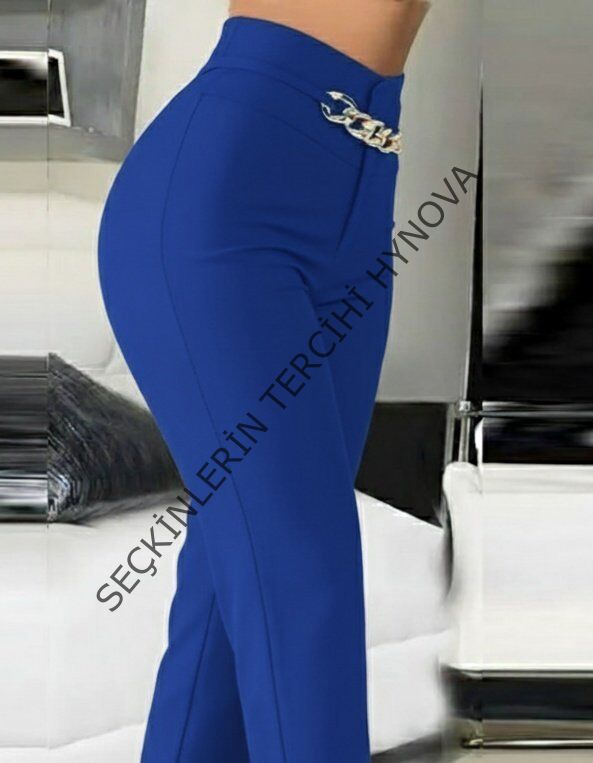 Kadın Yüksek Bel önden Zincir Detaylı Ithal Krep Pantolon