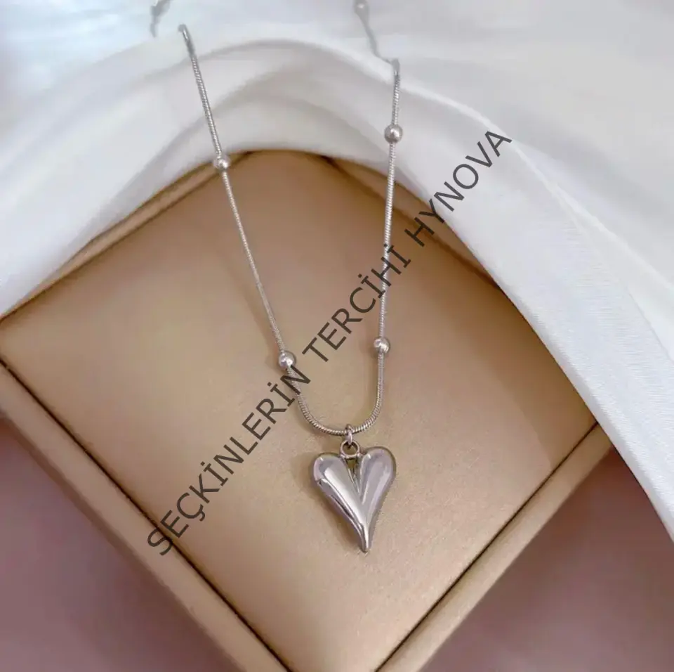 Çelik Sılver Dorikalı Kalp Kolye 45 cm