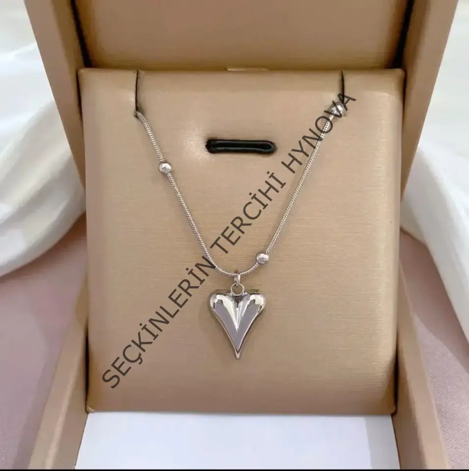 Çelik Sılver Dorikalı Kalp Kolye 45 cm