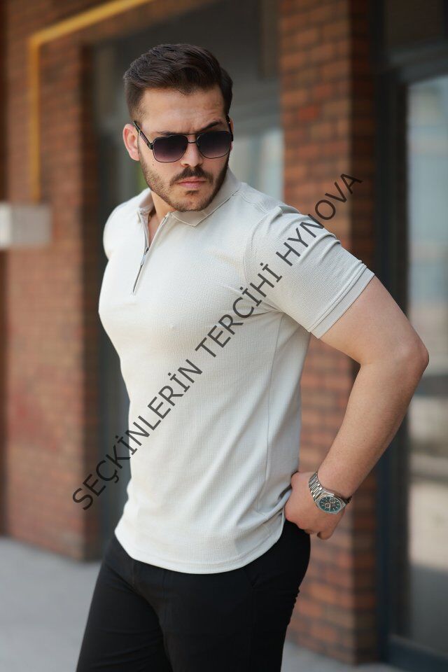 Erkek Fermuarlı Yaka Kısa Kollu Tişört
