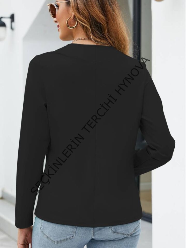 Kadın Uzun Kollu önü Açık Ithal Krep Blazer Ceket