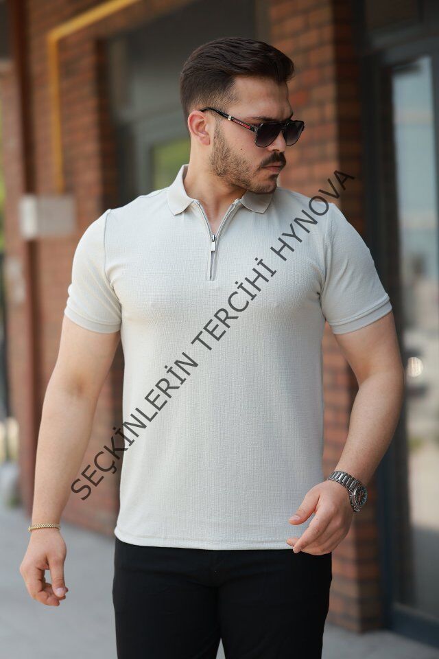 Erkek Fermuarlı Yaka Kısa Kollu Tişört