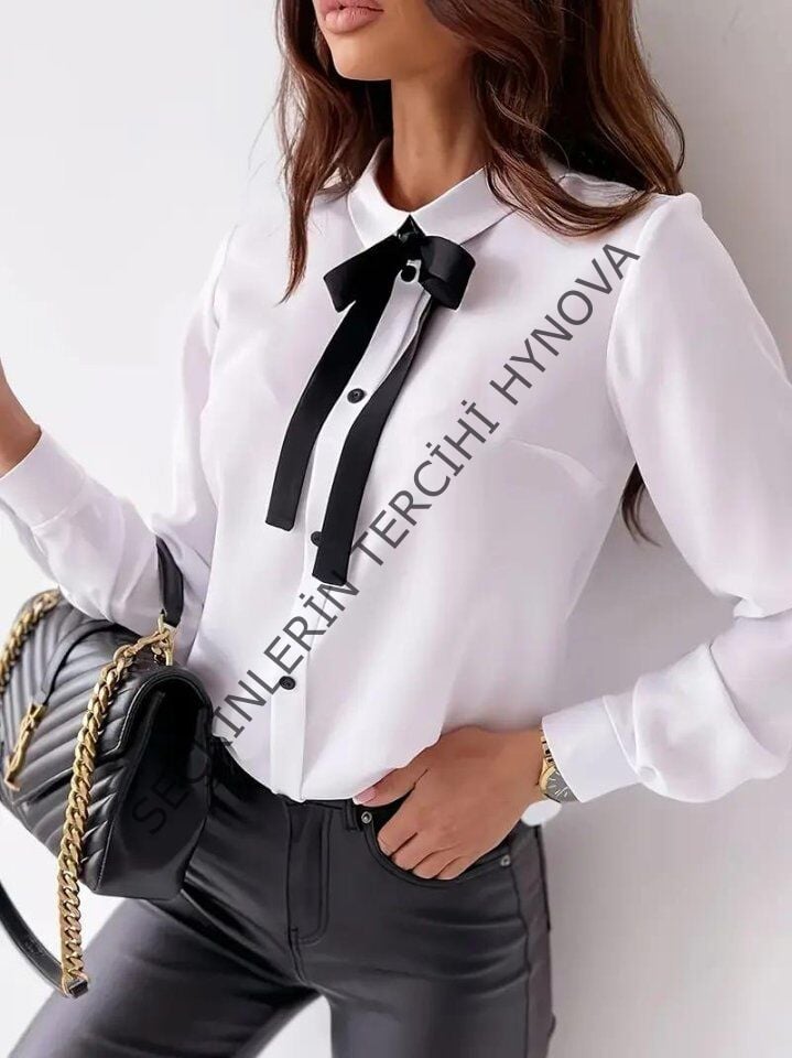 Kadın Terikoton Kumaş Kuşaklı Gömlek Bluz