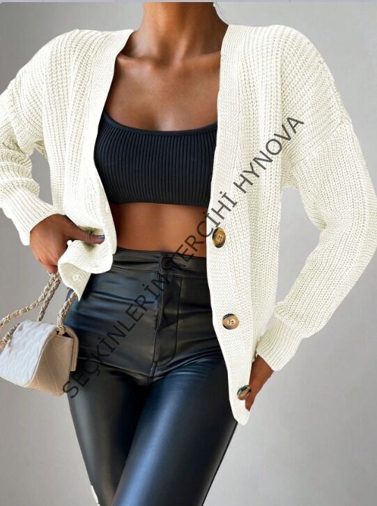 Düğme Detay Triko Bluz