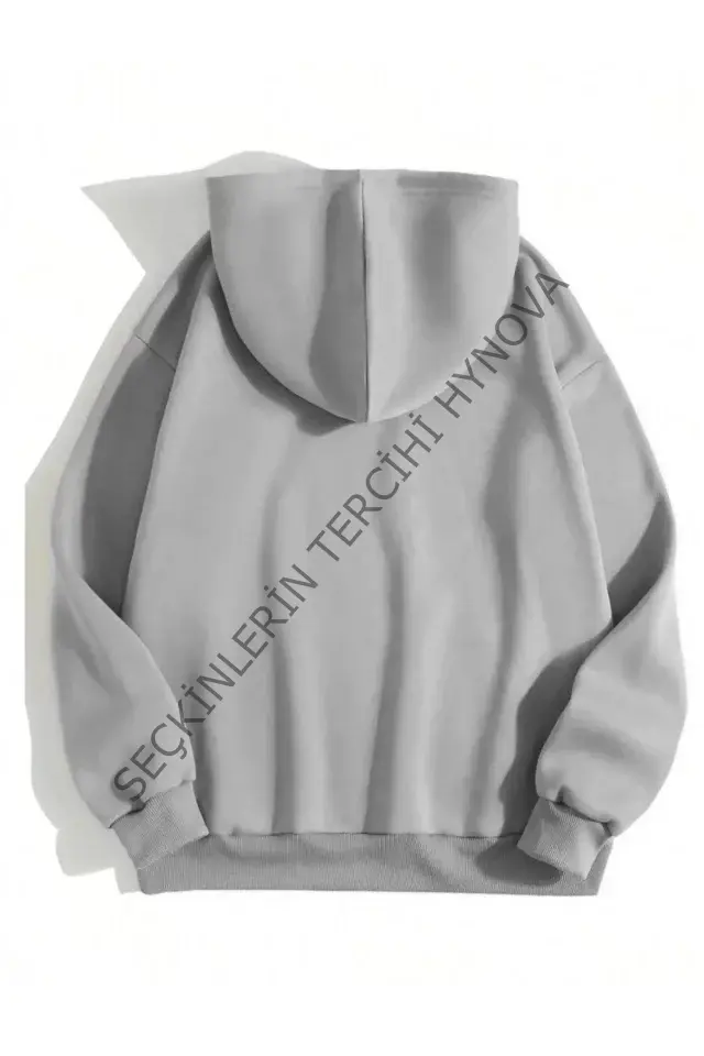 Erkek Düz Kapüşonlu Sweat - Boyalı Gri