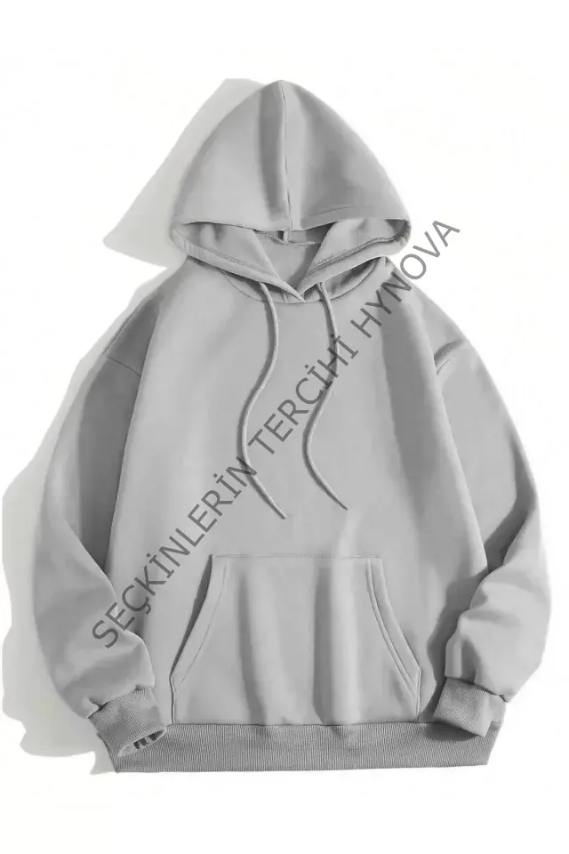 Erkek Düz Kapüşonlu Sweat - Boyalı Gri