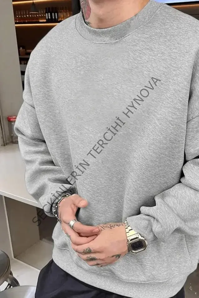 Erkek Düz Bisiklet Yaka Sweat - Gri