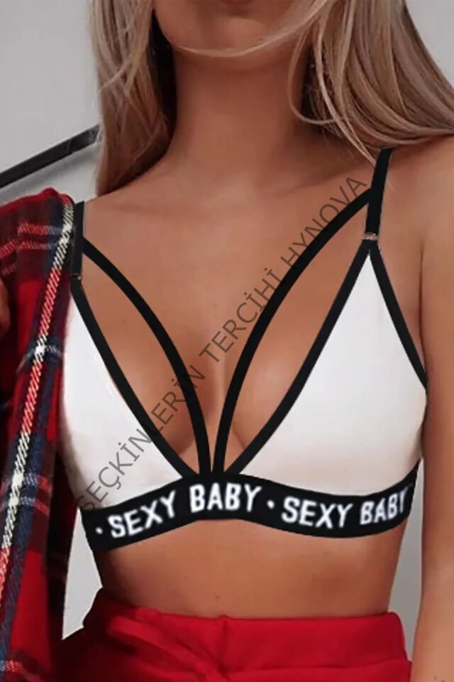 Kadın Beyaz Yazı Detaylı Ipli Sütyen Takımı – Modern, Konforlu ve Günlük Kombinlere Uygun