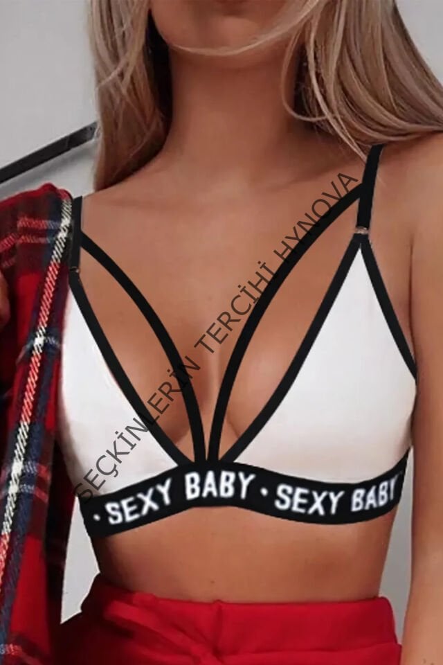 Kadın Beyaz Yazı Detaylı Ipli Sütyen Takımı – Modern, Konforlu ve Günlük Kombinlere Uygun