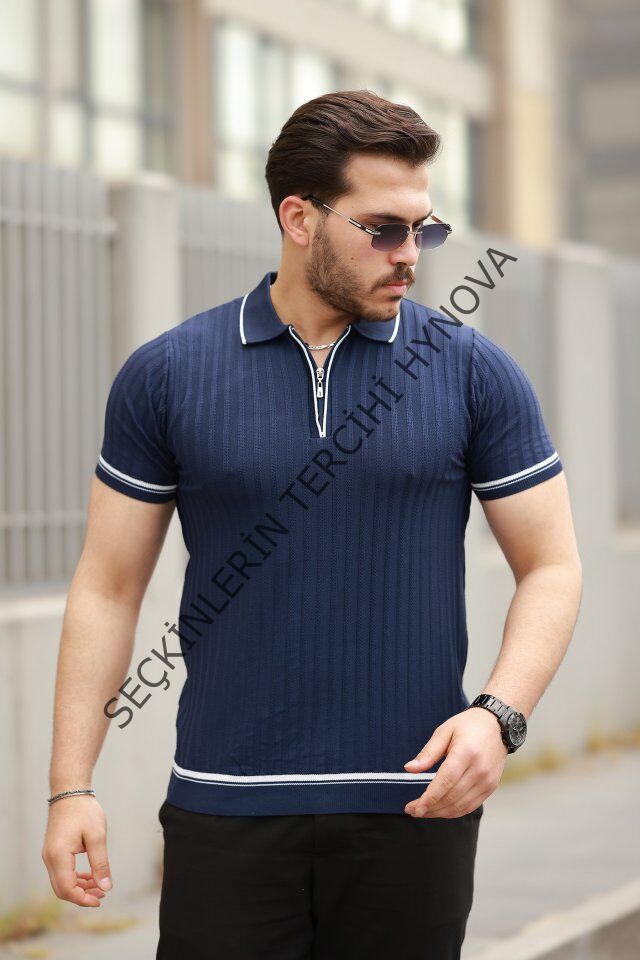 Erkek Fermuarlı Yakalı Kısa Kollu T-shirt