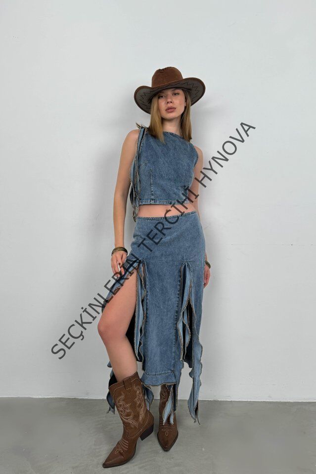 Fırfır Detay Denim Bluz