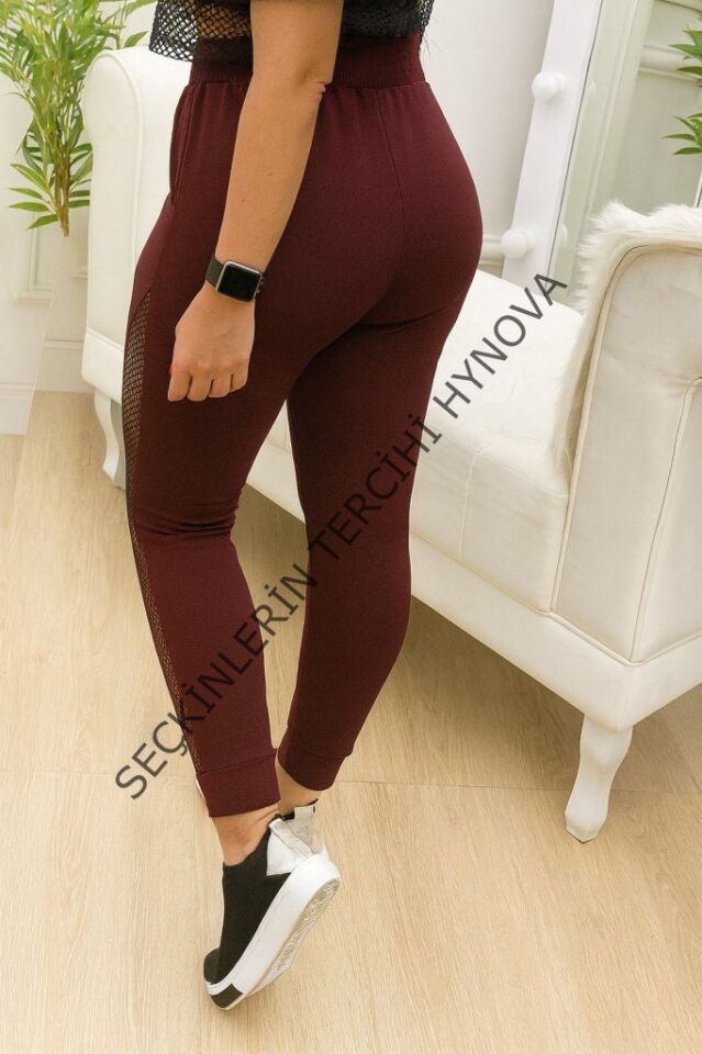 Kadın Yüksek Bel File Detaylı Dar Kesim Viskon Iki Iplik Pantolon