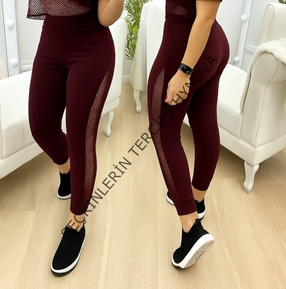 Kadın Yüksek Bel File Detaylı Dar Kesim Viskon Iki Iplik Pantolon