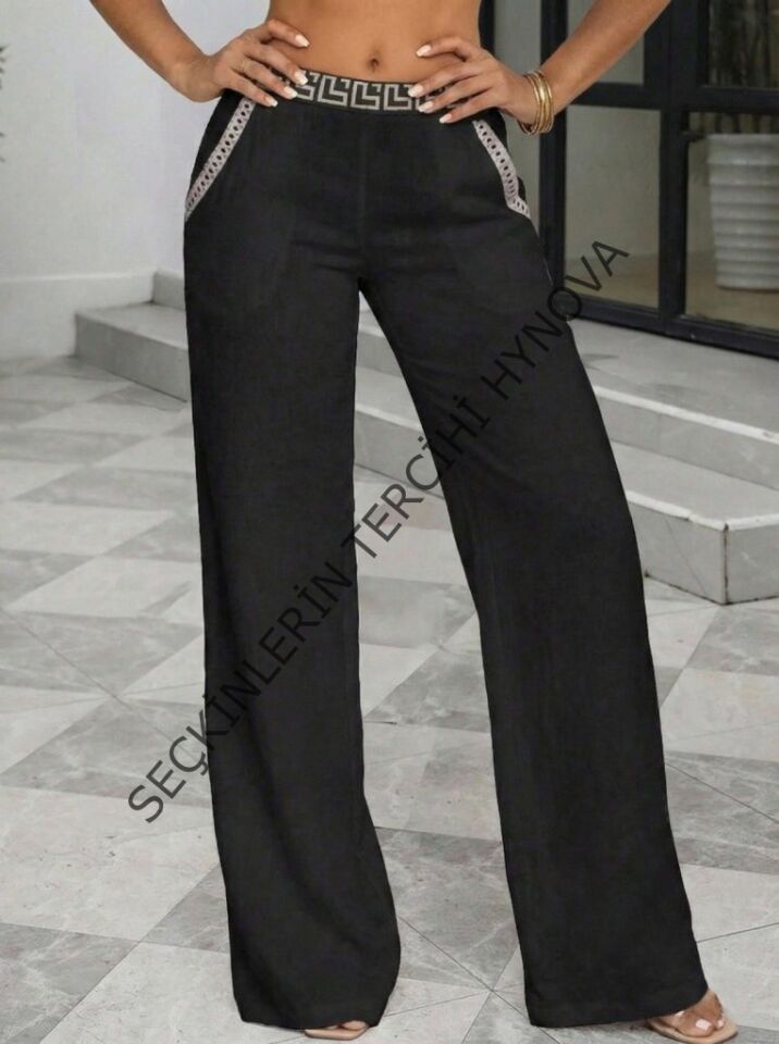 Kadın Yüksek Bel Beli Lastikli Genç Paçalı Ithal Krep Pantolon