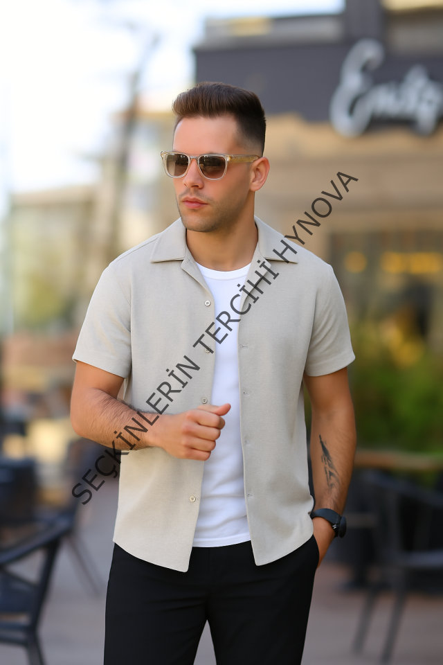 Erkek Kısa Kollu örme Kumaş Pamuklu Gömlek