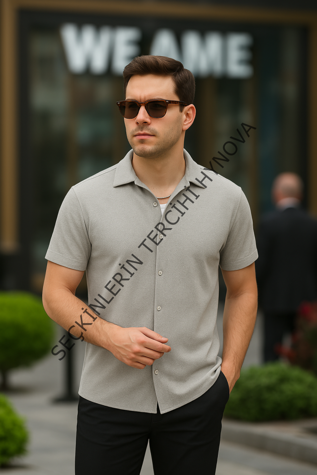 Erkek Kısa Kollu örme Kumaş Pamuklu Gömlek