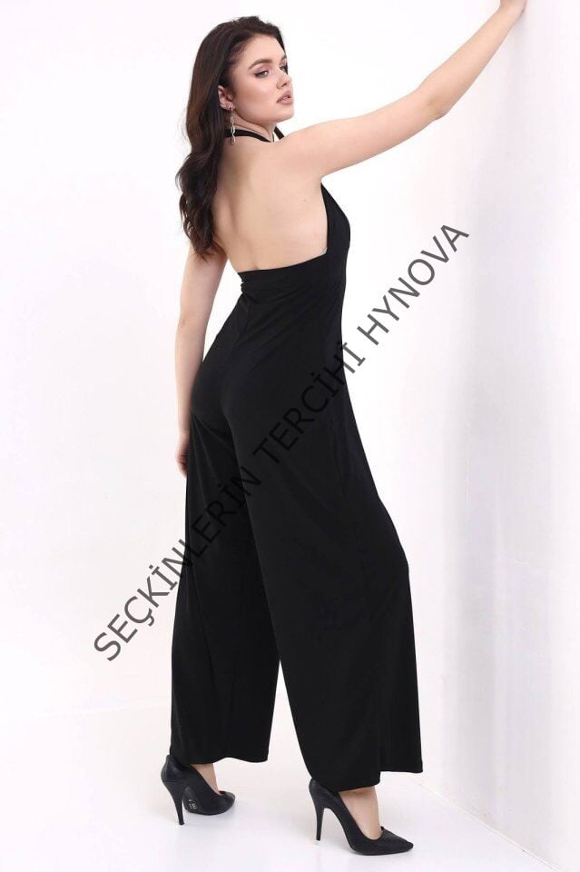 Kadın V YakaSırt Dekolteli Geniş Paça Sandy Kumaş Fırsat Ürün Tulum