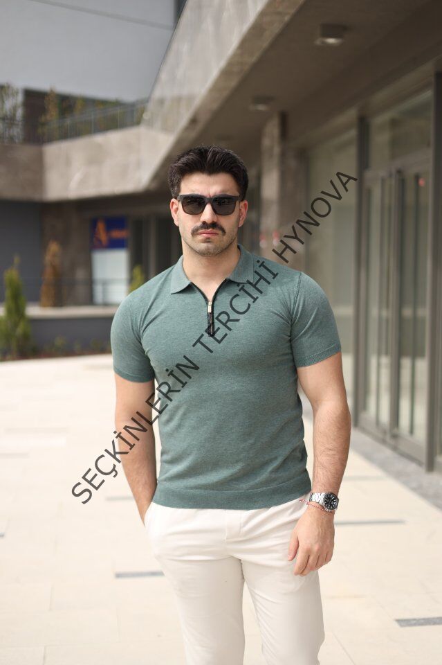 Erkek Polo Yaka Fermuar Detaylı Tişört