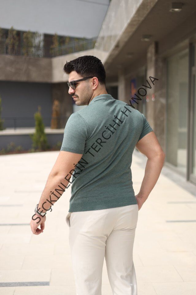 Erkek Polo Yaka Fermuar Detaylı Tişört