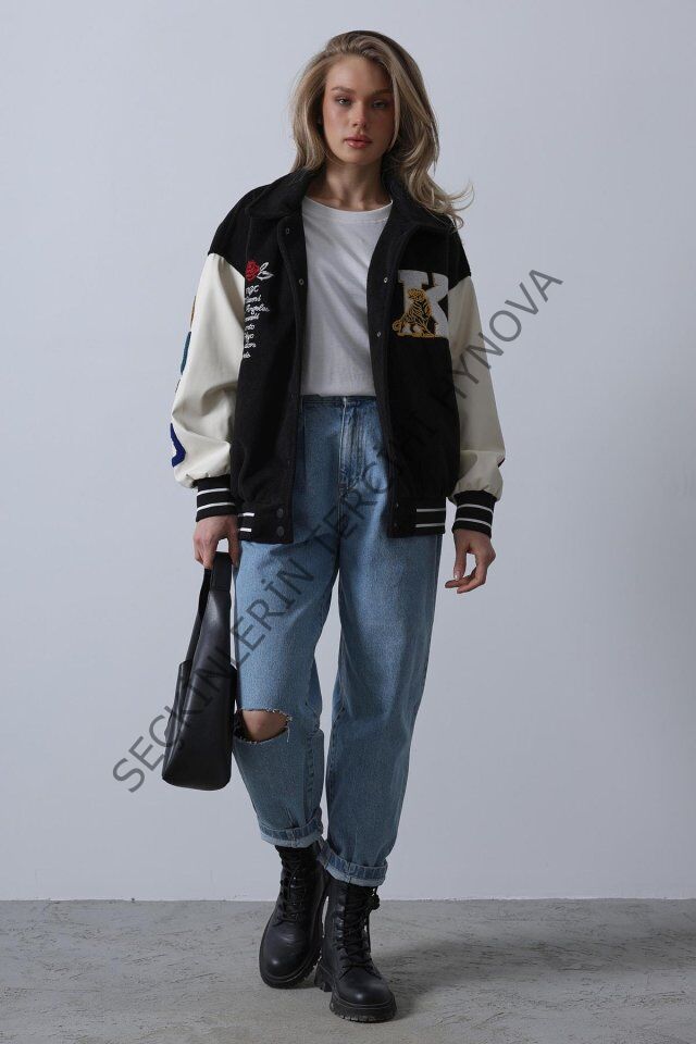 Kaşe Biker Ceket - Siyah