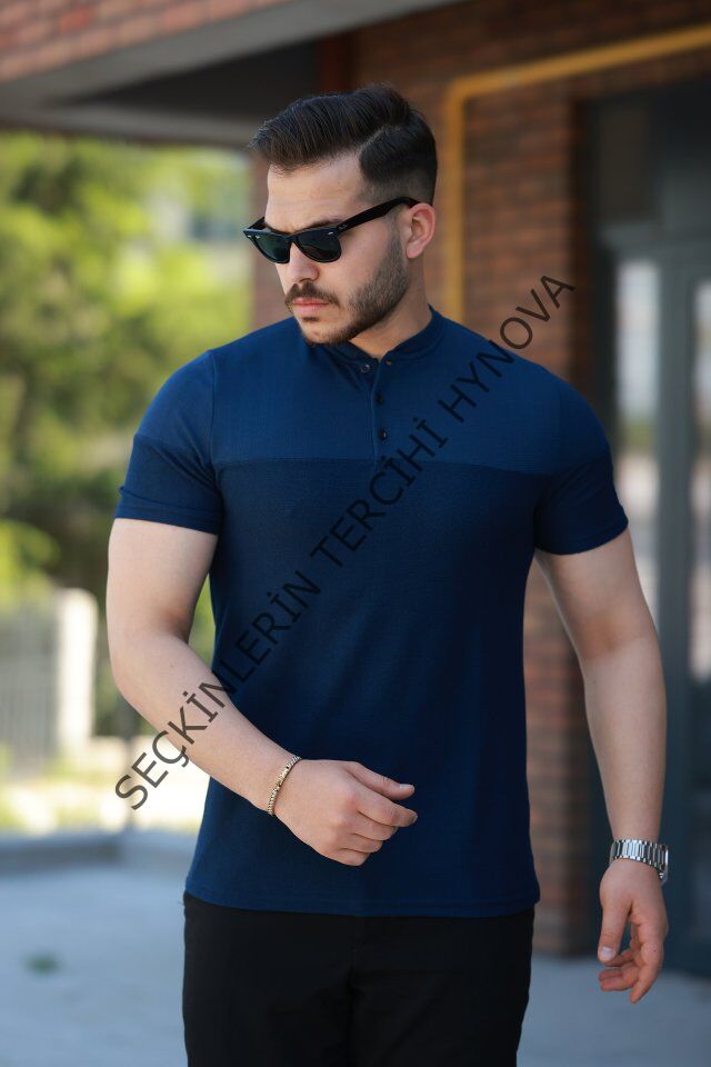 Erkek Hakim Yakalı Kısa Kollu Pamuklu T-shirt