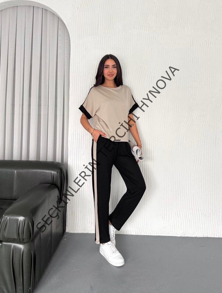 Kadın Modal Dokulu Kumaş Yanı şeritli Takım