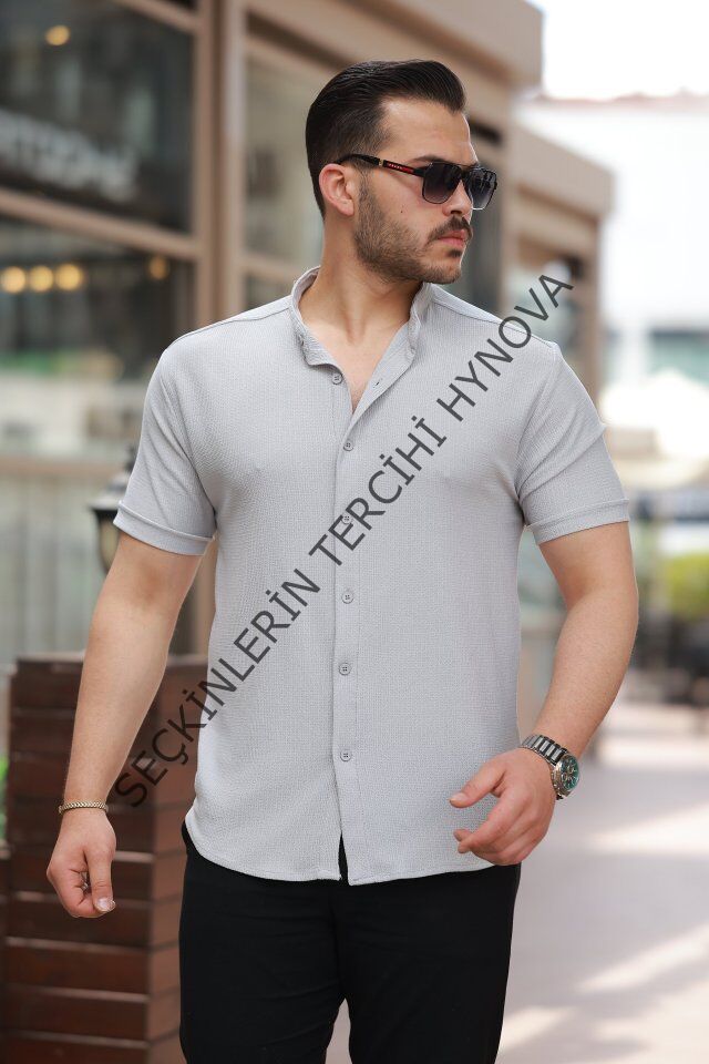 Erkek Hakim Yaka Kısa Kollu Gömlek