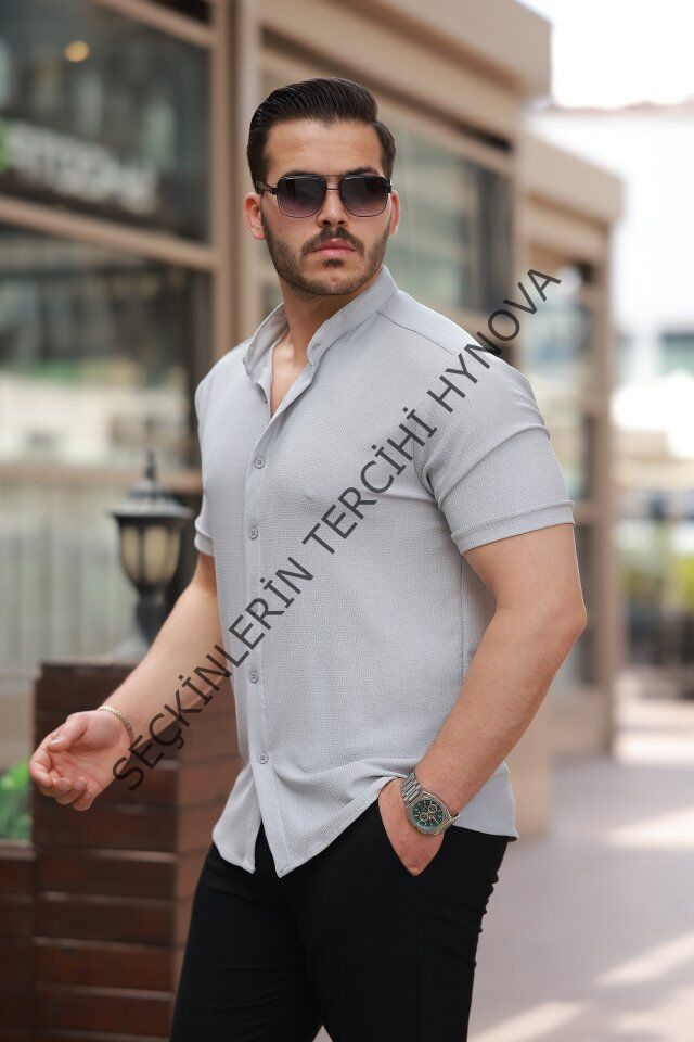 Erkek Hakim Yaka Kısa Kollu Gömlek