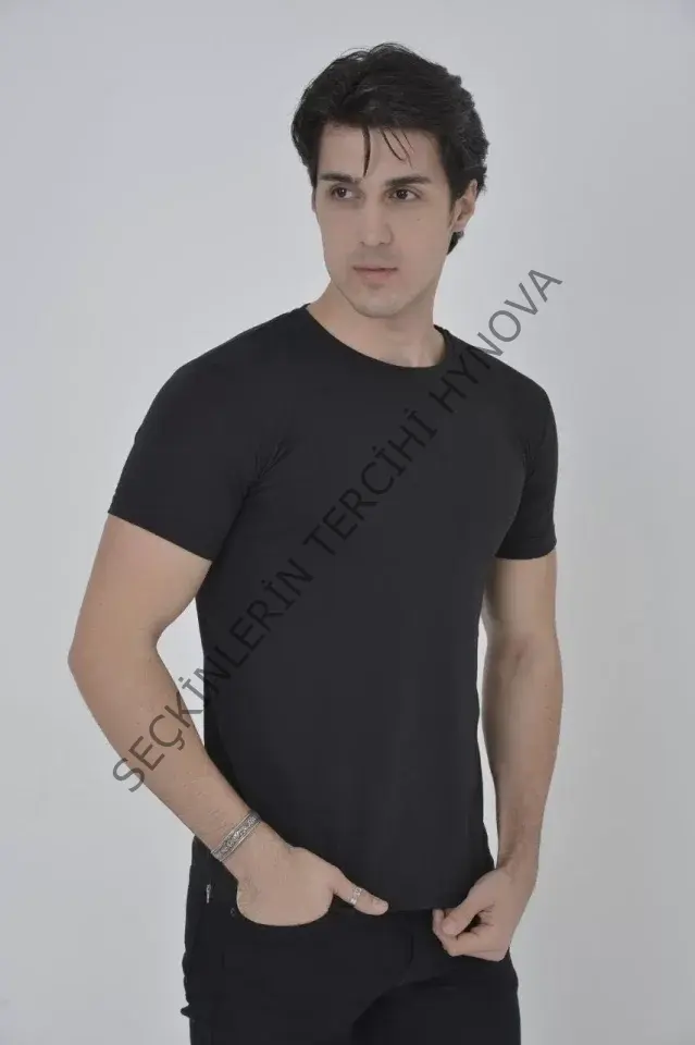 Erkek Yandan Fermuarli Slim Fit T-shirt - Siyah