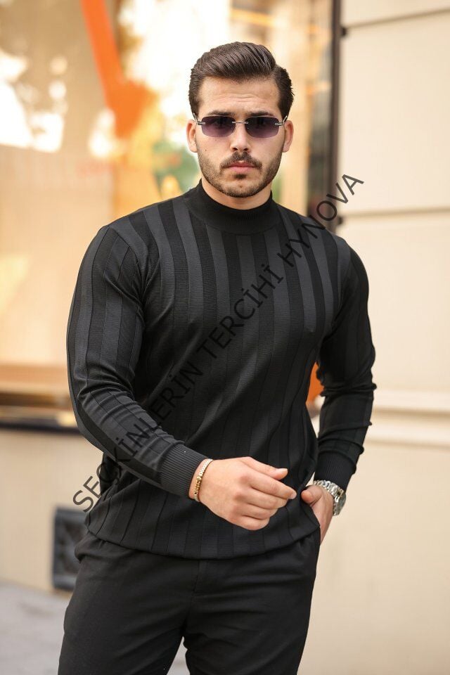 Erkek Yarım Balıkçı Yaka Kabartma Desenli Triko