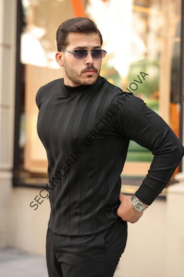 Erkek Yarım Balıkçı Yaka Kabartma Desenli Triko