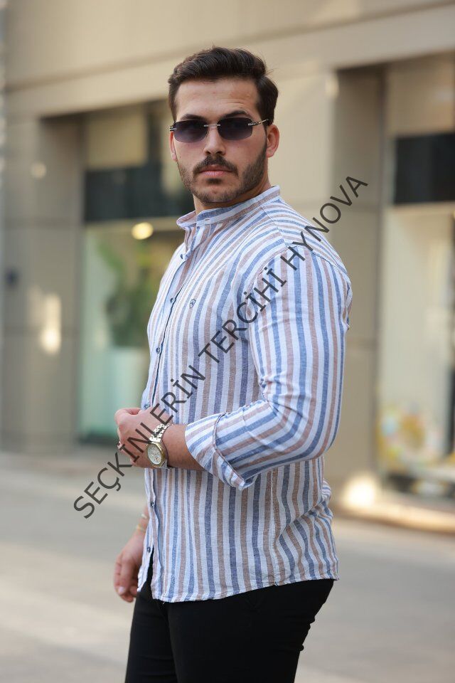 Erkek Hakim Yaka çok Renkli Gömlek