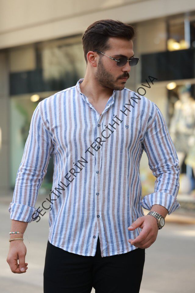 Erkek Hakim Yaka çok Renkli Gömlek