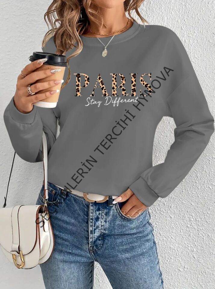 Kadın Uzun Kollu Bisiklet Yaka Desenli Viskon Iki Iplik Bluz