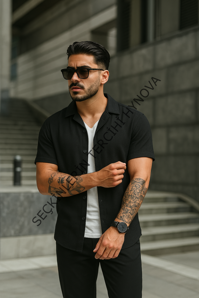 Erkek Kısa Kollu örme Kumaş Pamuklu Gömlek