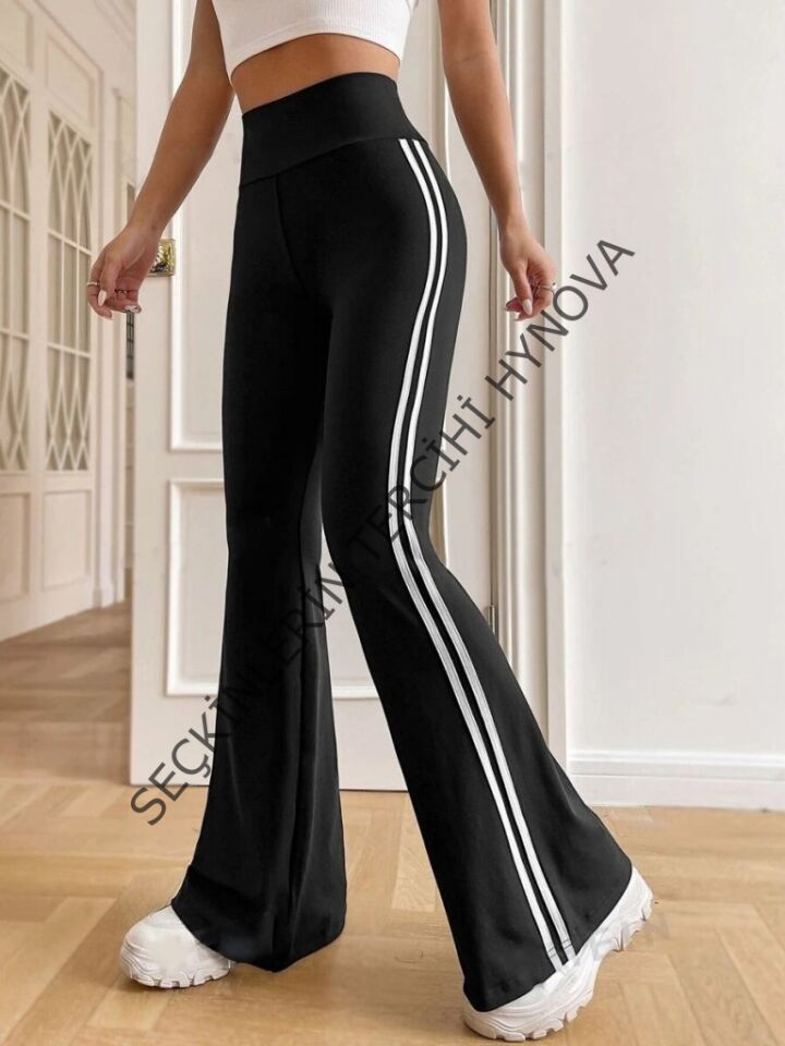 Kadın Yüksek Bel şerit Detaylı Ispanyol Paçalı Dalgıç Pantolon