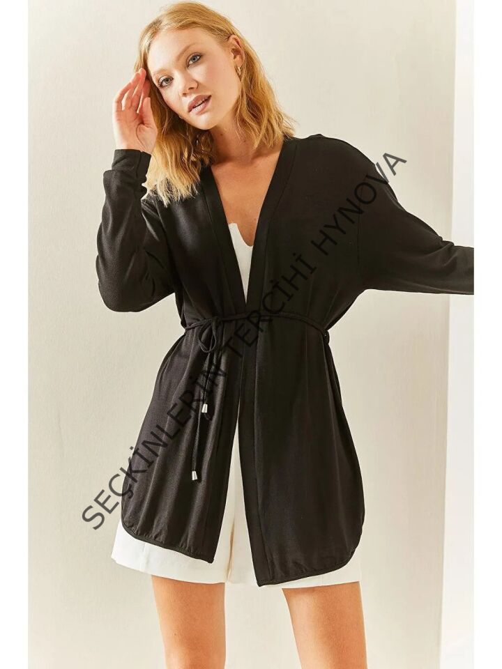 Kadın Uzun Kollu Bağcık Detay Hırka