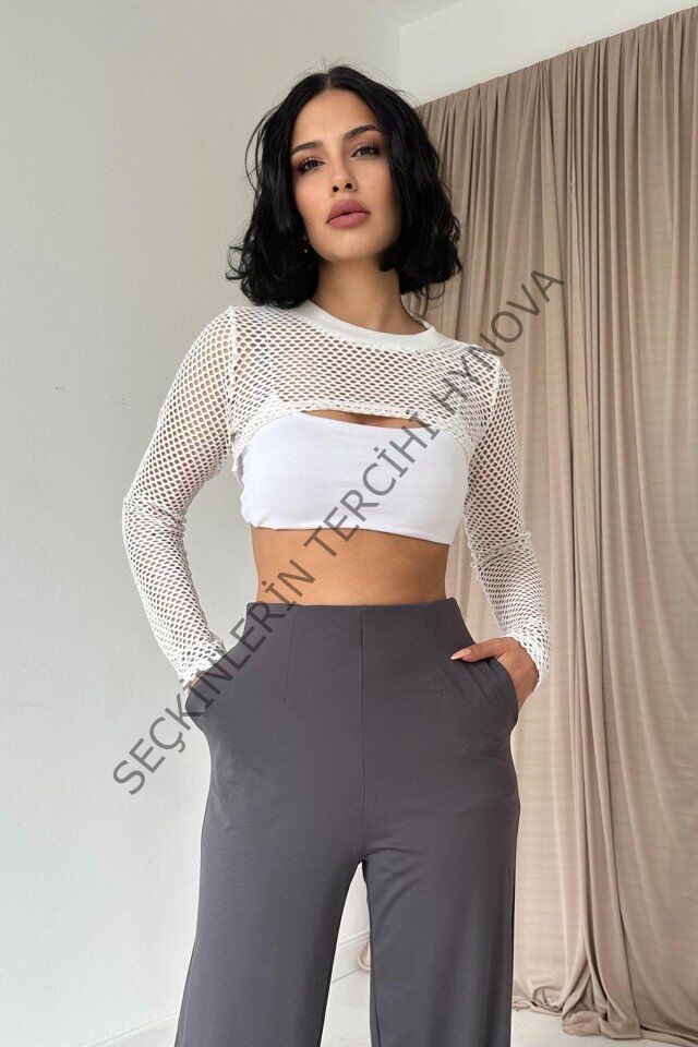 Füme Pensli Lastik Detaylı Pantolon