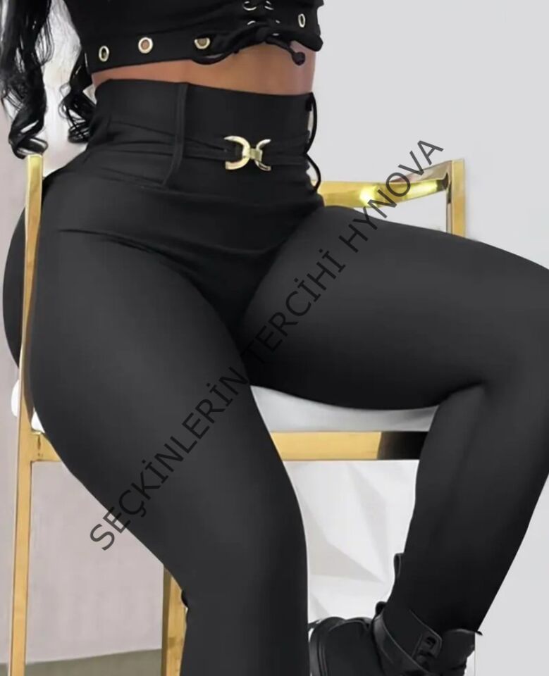 Kadın Yüksek Bel Belden Toka Detaylı Dalgıç Tayt