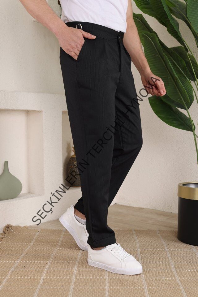 Erkek Duble Paça Yandan Tokalı Cord Desenli Old Money Pantolon