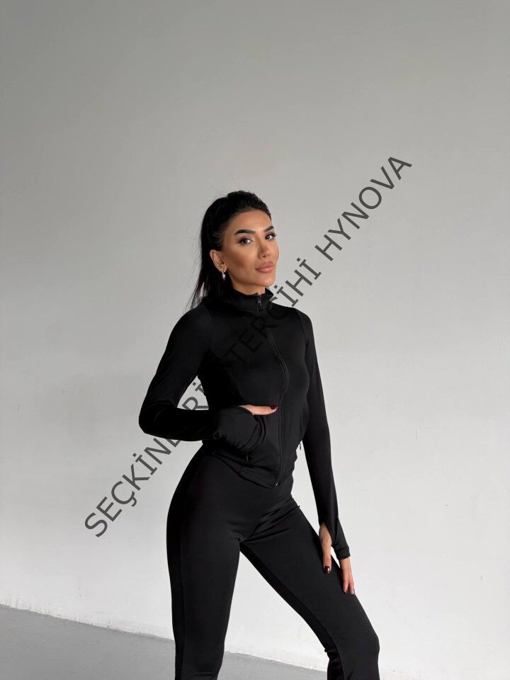 Kadın Balıkçı Yaka Cep Detaylı Ceket Ve Ispanyol Paça Spor Ikili Takım