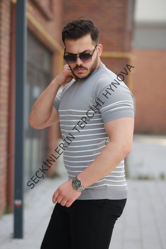 Erkek çizgi Desenli Bisiklet Yaka Kısa Kollu T-sihrt