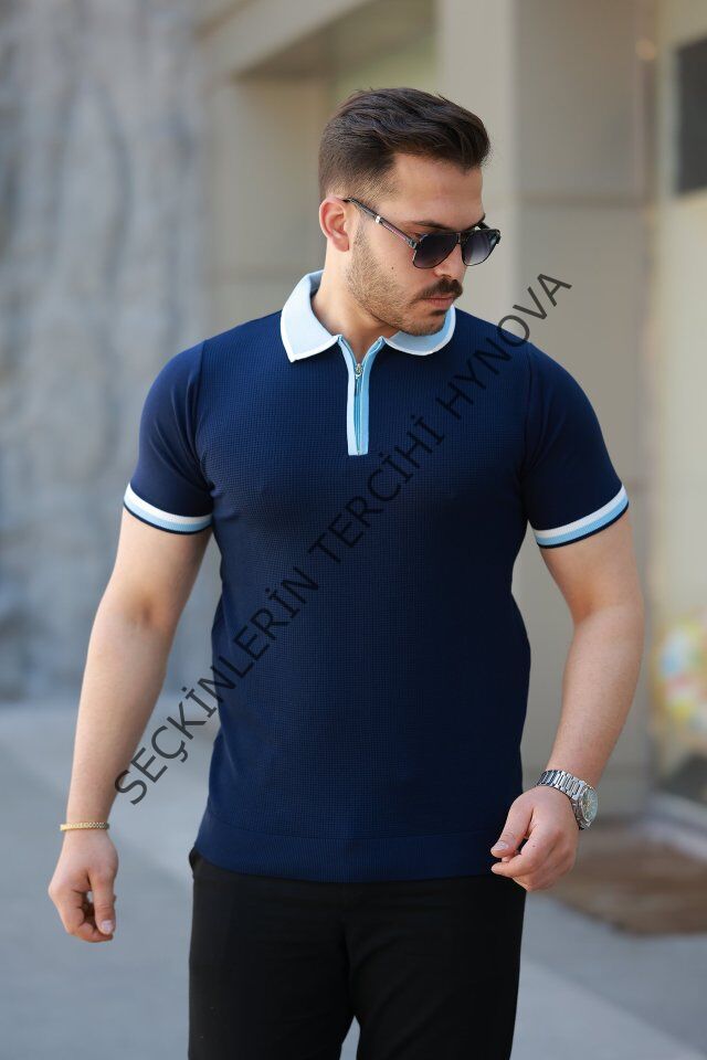 Erkek Renkli Yaka Kısa Kollu Tişört