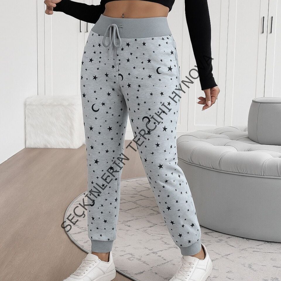 Kadın Yüksek Bel Bağcıklı Desenli Iki Iplik Pantolon