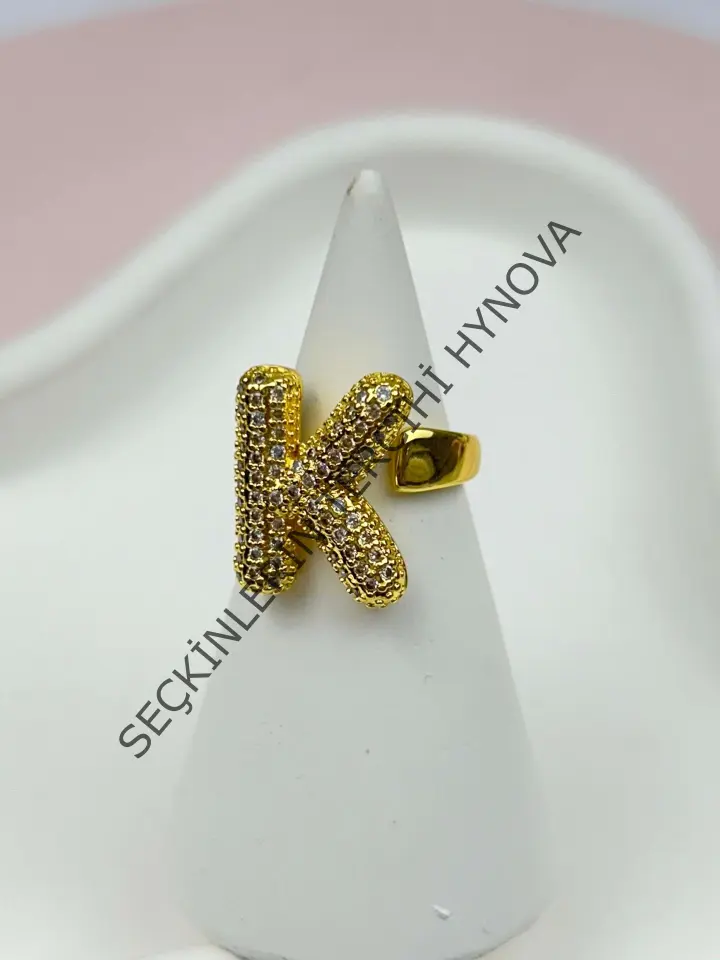 Çelik Taşlı Balon Harf Yüzük (Ayarlanabilir) // YÜZÜK-858