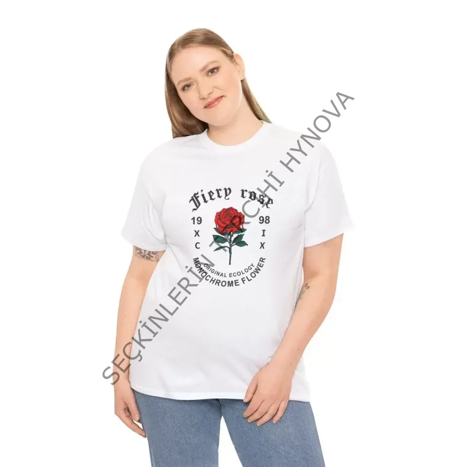 Unisex Bisiklet Yaka Baskılı T-Shirt - Beyaz