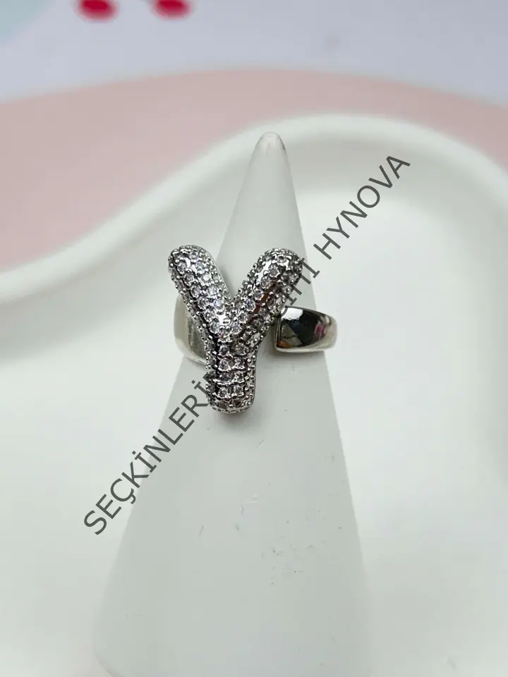 Çelik Taşlı Balon Harf Yüzük (Ayarlanabilir) // YÜZÜK-883