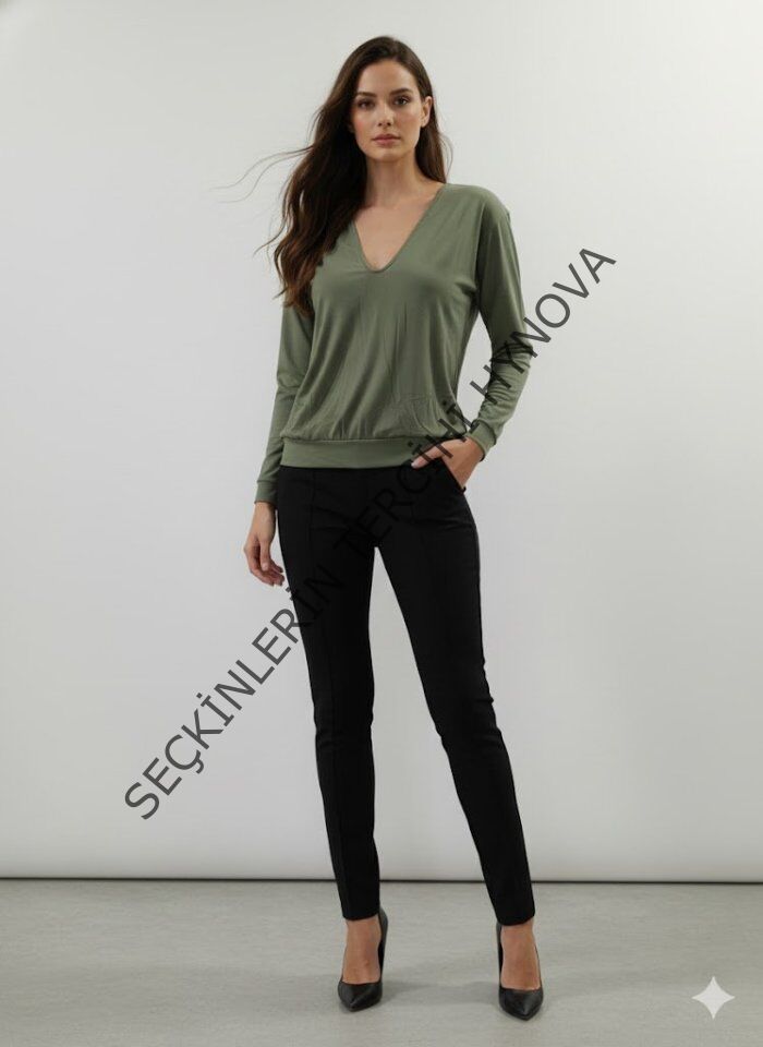 Kadın Uzun Kollu V Yaka Bluz