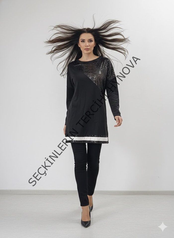 Kadın Uzun Kollu Pulpayet Detay Bluz