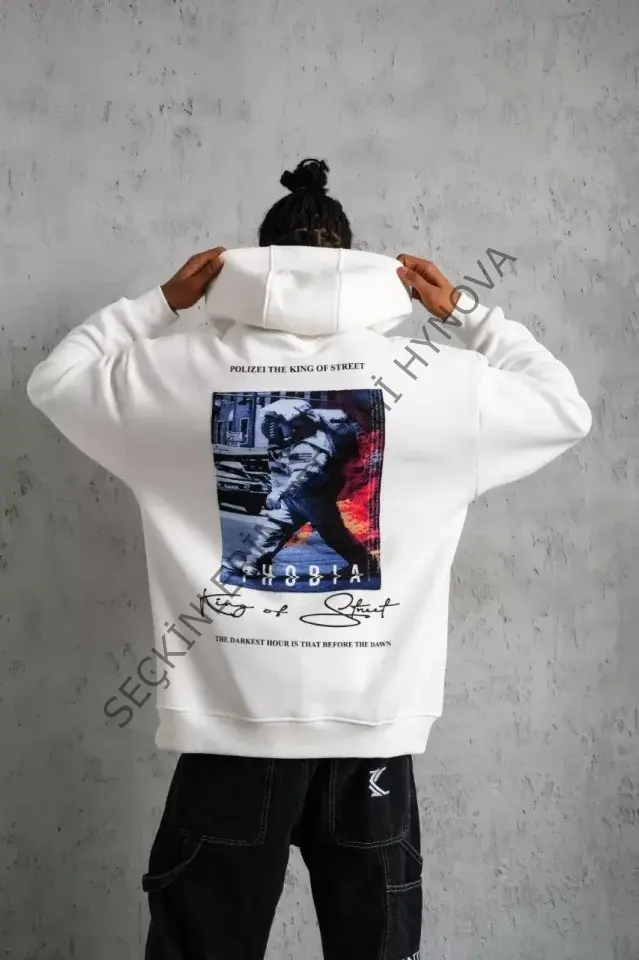 Erkek Astronot Baskılı Kapüşonlu Sweat - Beyaz